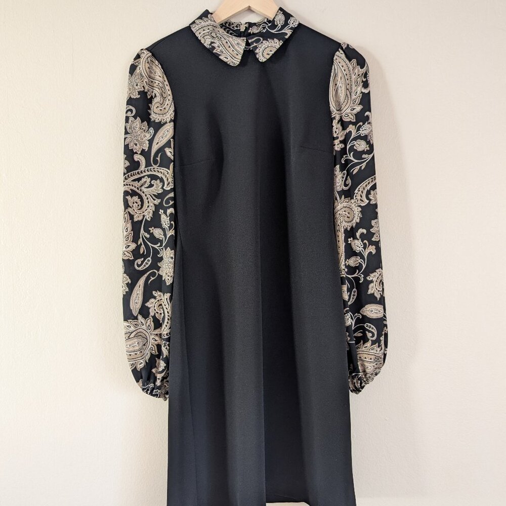 Black Crepe Shift Dress Size 2 Sheer Paisley Witchy Whimsigoth‎ Wednesday Addams